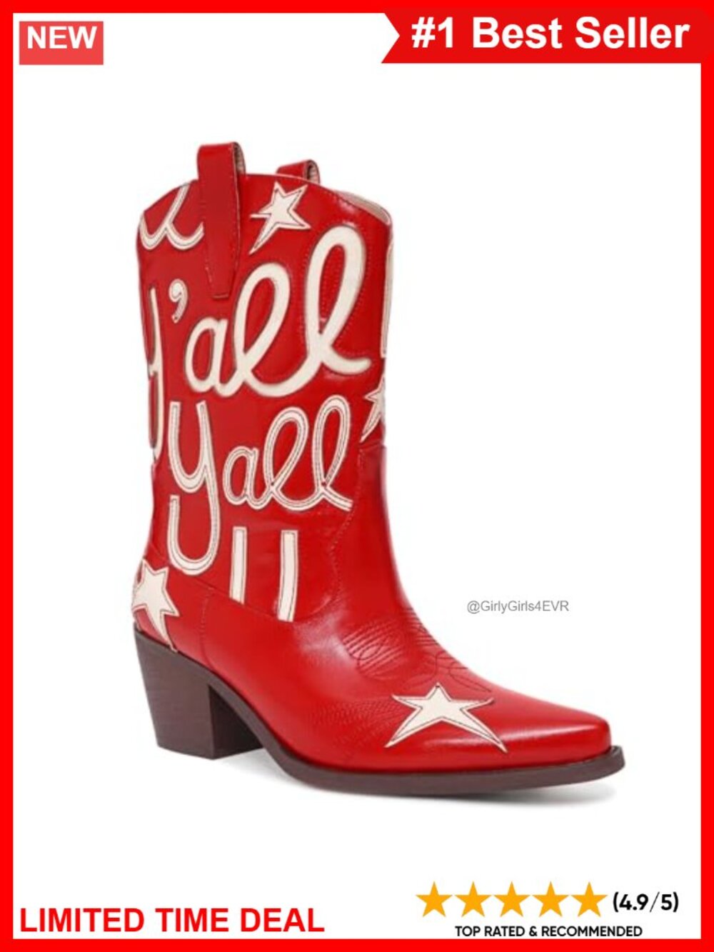 Women's Western Cowboy Boots Mid Calf Pointed Toe Chunky Heel Faux Leather